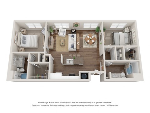 a stylized floor plan of a 1 bedroom apartment